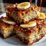homemade Banana Oatmeal Bars close-up on white plate