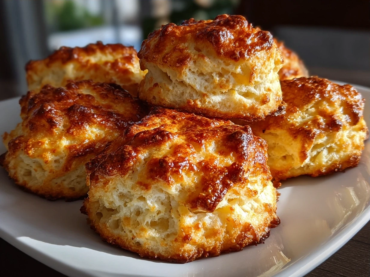 Freshly baked homemade buttermilk biscuits golden brown on a plate ready to be served