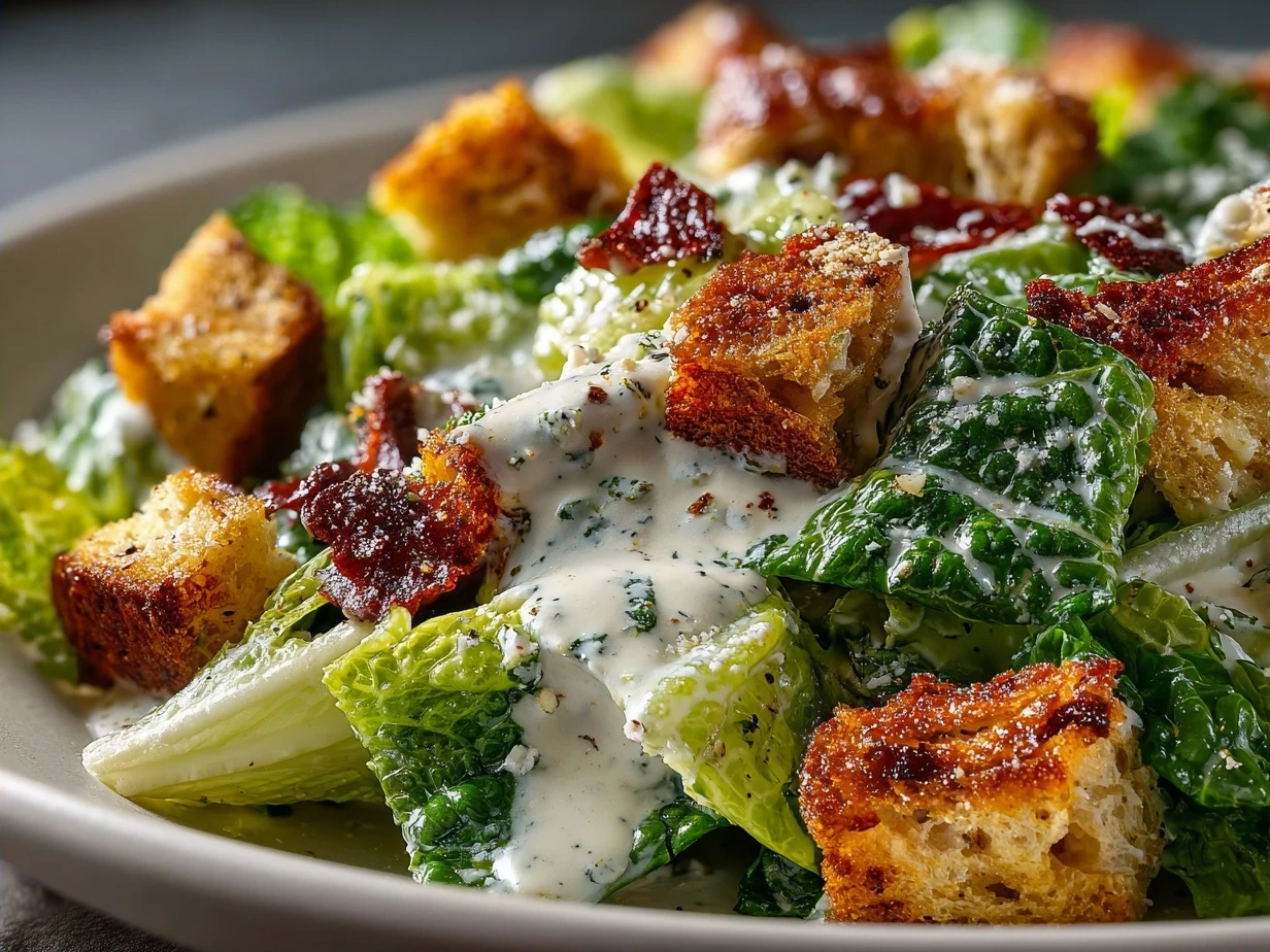 A bowl of freshly made Homemade Caesar Salad Dressing Recipe, ready to be served.