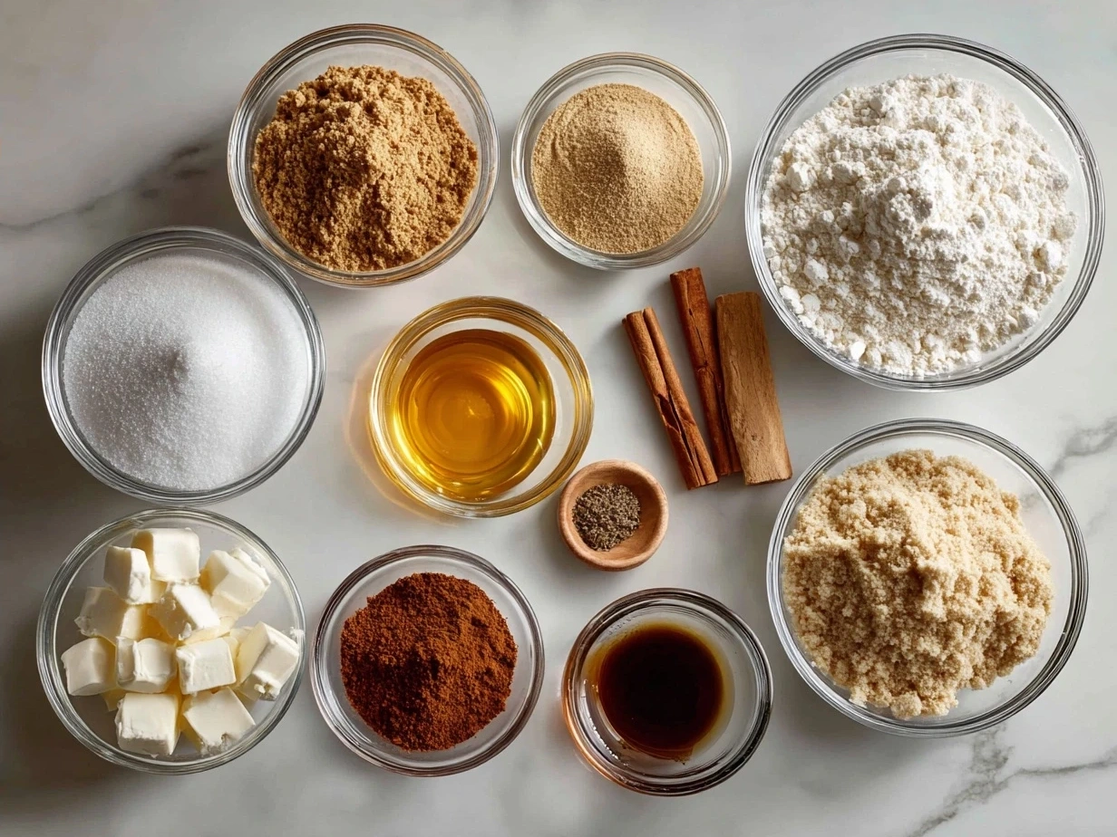 Ingredients for homemade graham crackers, including whole wheat flour, honey, butter, and cinnamon, neatly arranged.