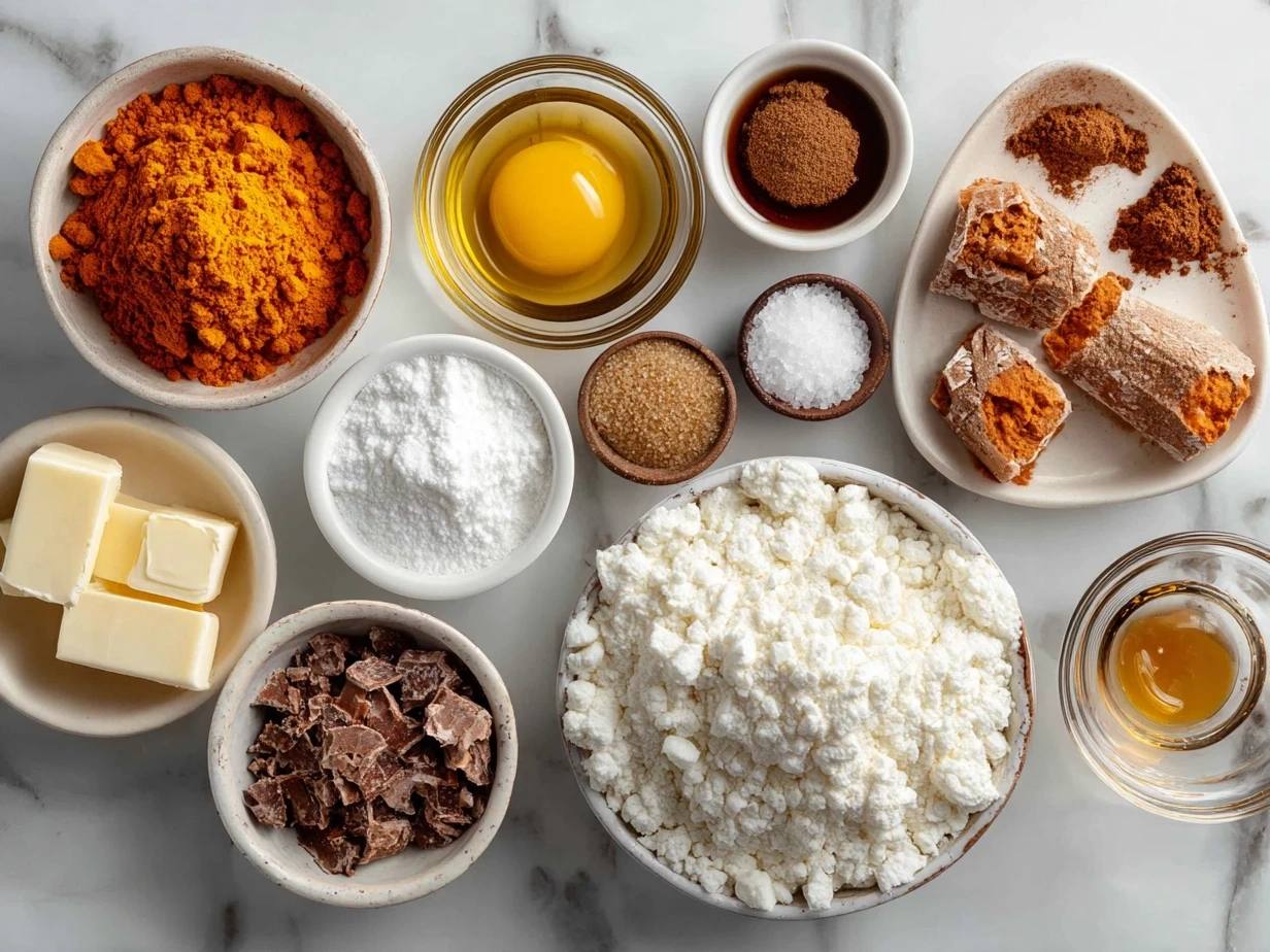 Ingredients for Southern Maple Sweet Potato Casserole arranged on a white marble surface.