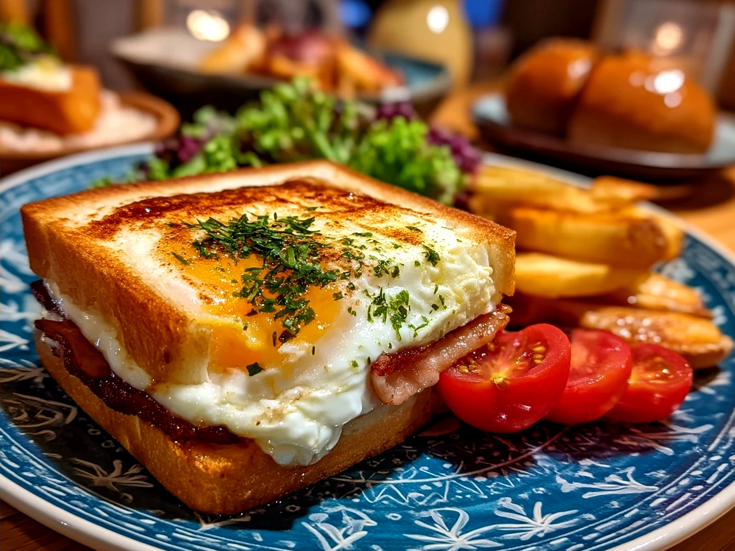 Perfectly assembled Japanese Egg Sandwich served on a plate ready to eat