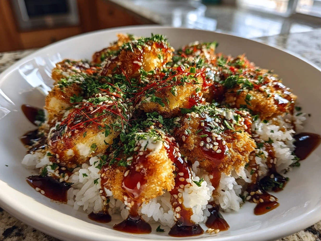Delicious finished Japanese Katsu Bowls served and ready to enjoy