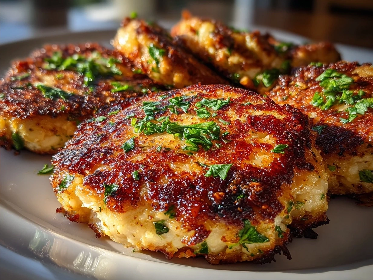 Golden Maryland crab cakes served with lemon wedges and fresh parsley garnish