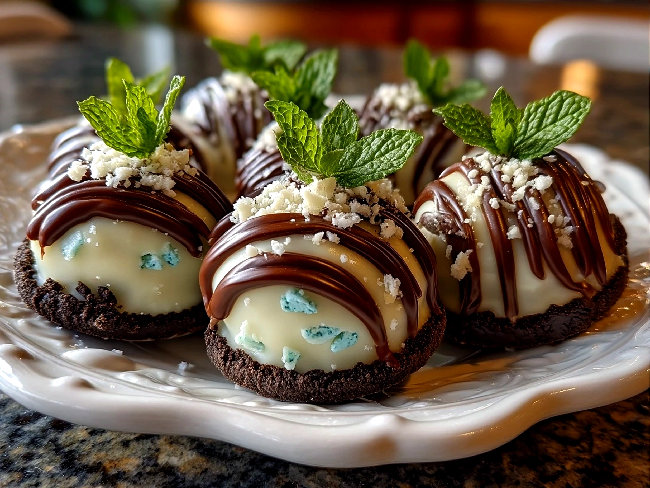 Finished Mint Oreo Balls decorated with festive sprinkles