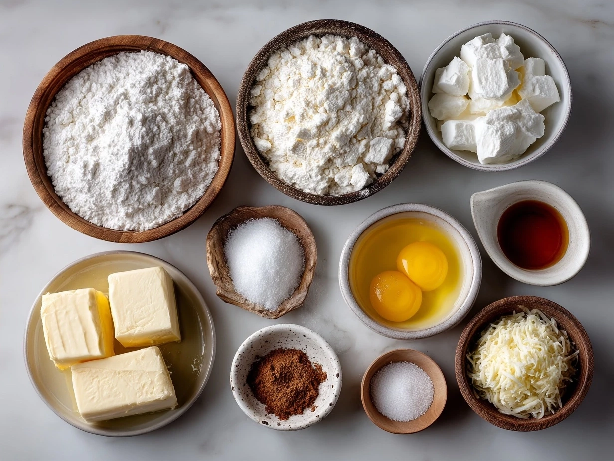 Ingredients for No Bake Classic Woolworth Cheesecake including crushed biscuits, cream cheese, butter and cream