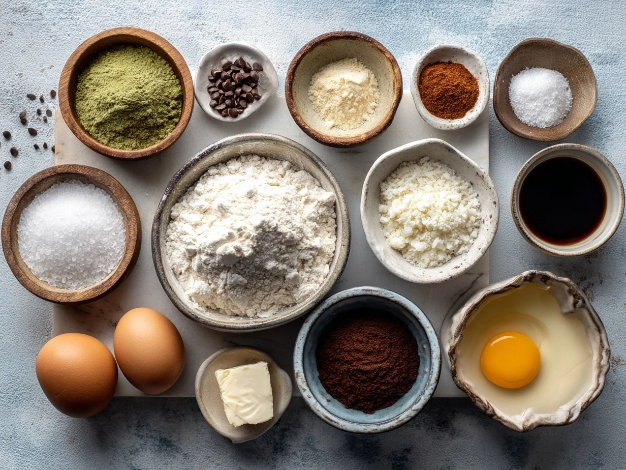 Ingredients for Omurice Japanese Rice Omelet including rice, eggs, onion, chicken, veggies, ketchup, soy sauce, and oil