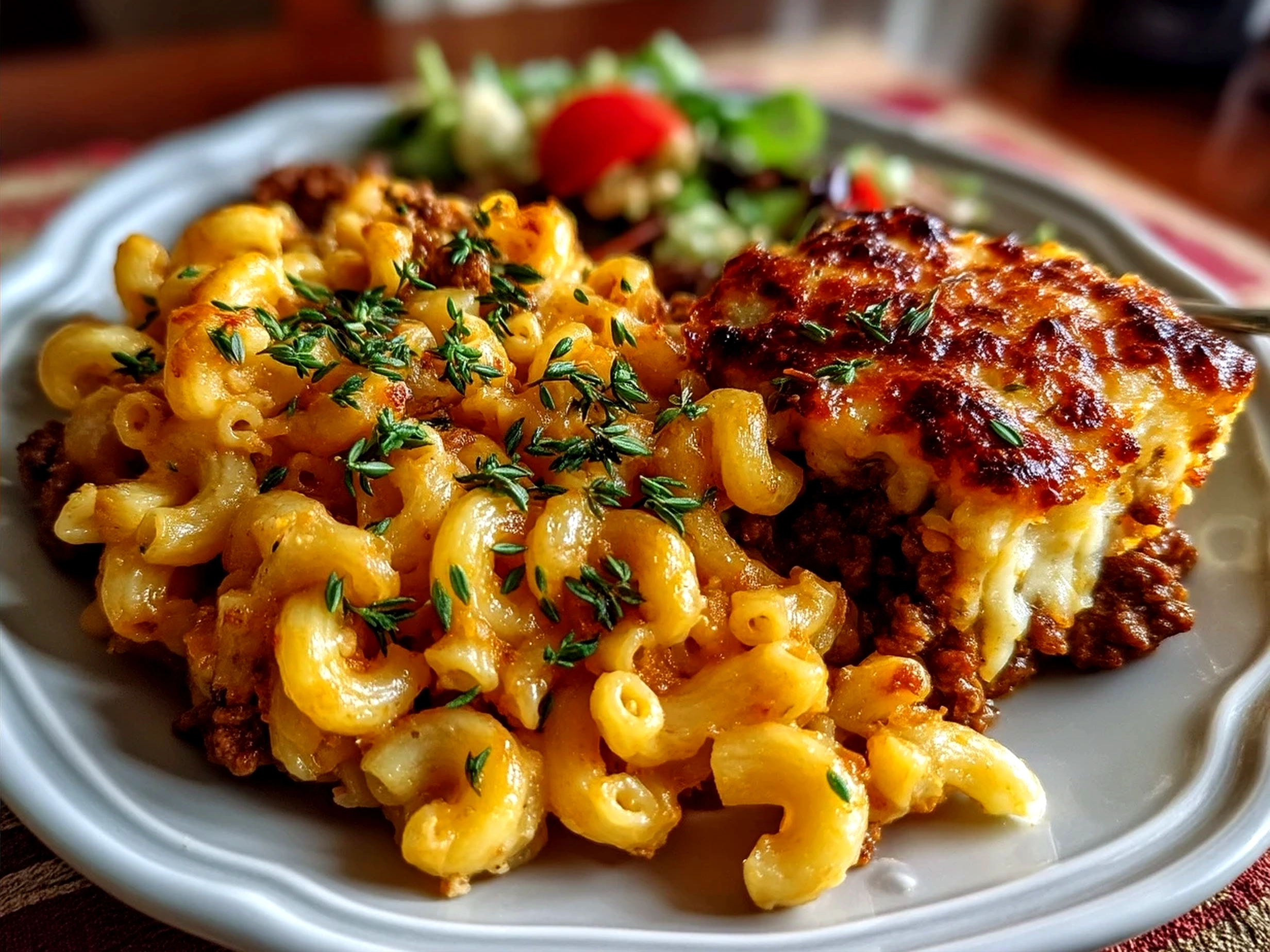 Serving One Pot Chili Mac and Cheese in colorful bowls with green garnishes