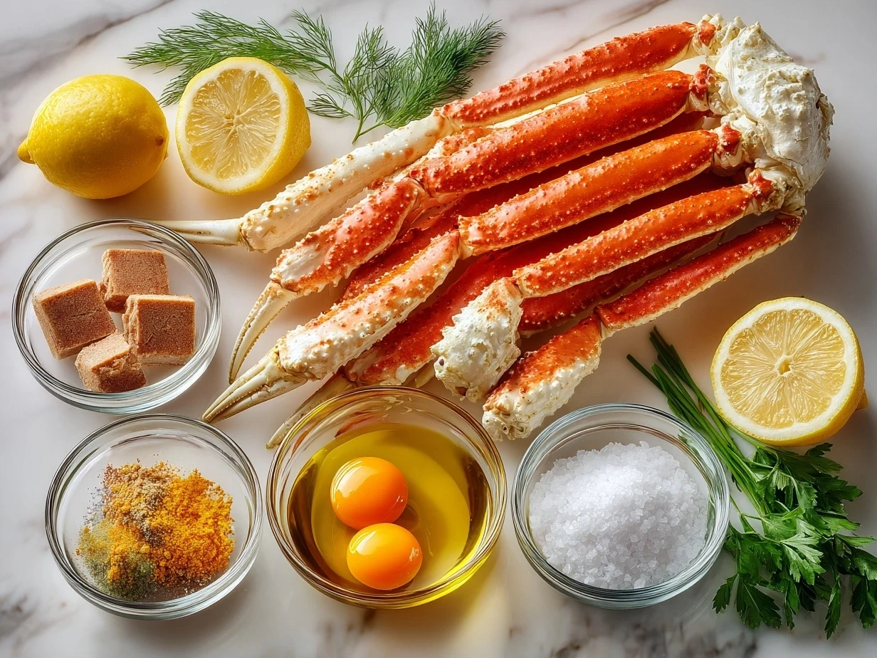 Ingredients for making oven baked snow crab legs