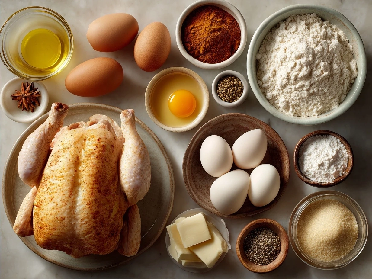 Ingredients for Peruvian-Style Roast Chicken on wooden table