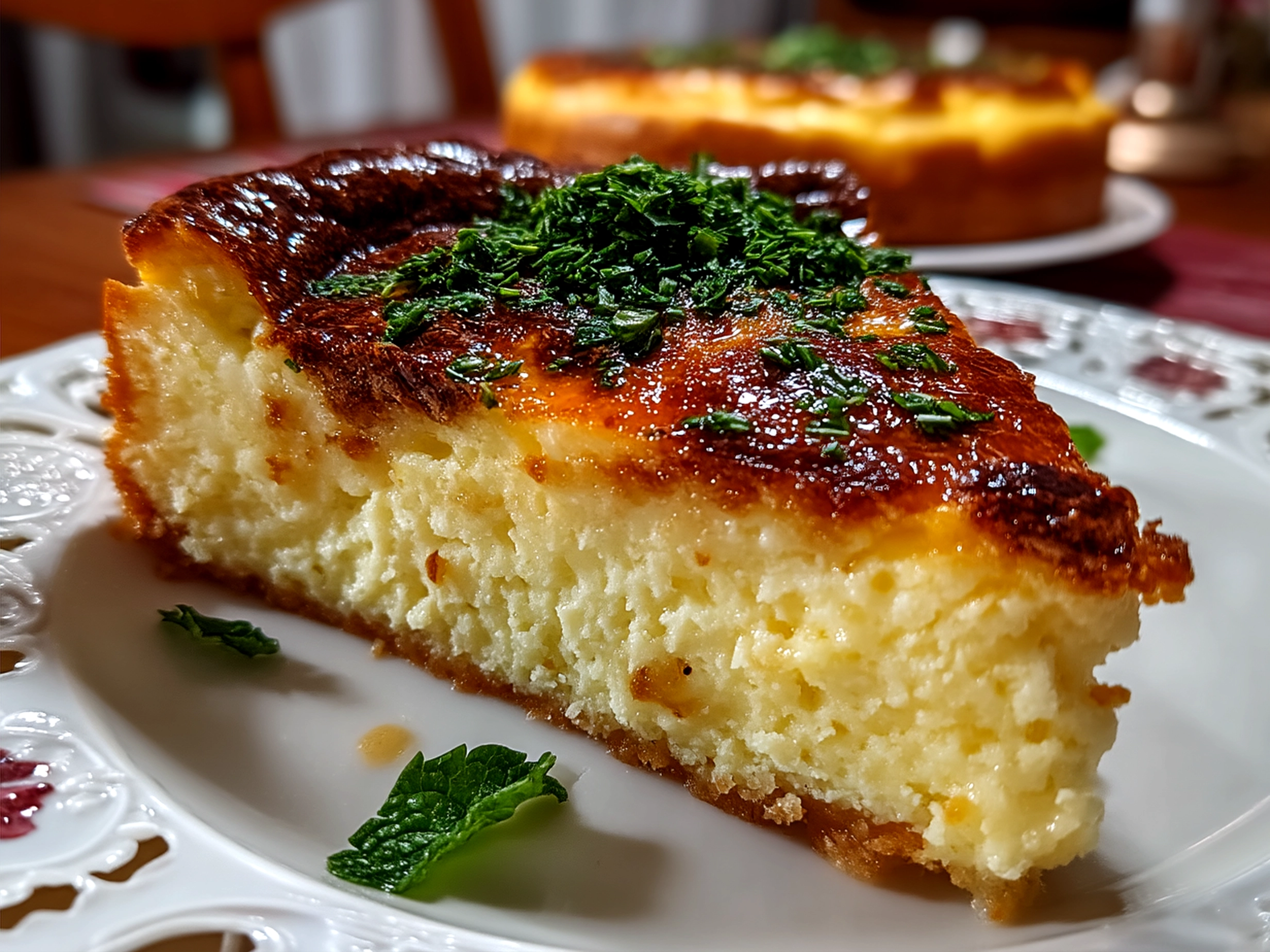 Serving suggestion of Polish Sernik with fresh berries.