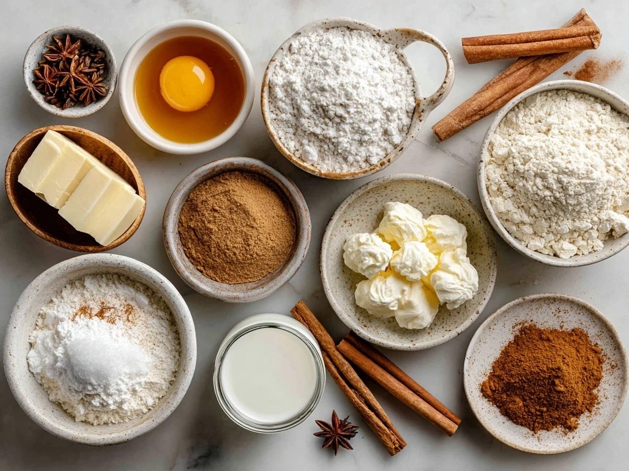 Ingredients for Pumpkin Spice French Toast Casserole including canned pumpkin, eggs, bread, spices, milk and nuts