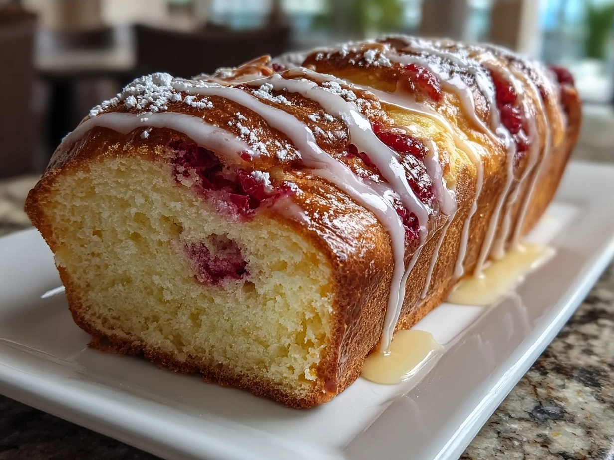 Freshly baked Raspberry Swirl Brioche Loaf with golden crust and raspberry ribbons