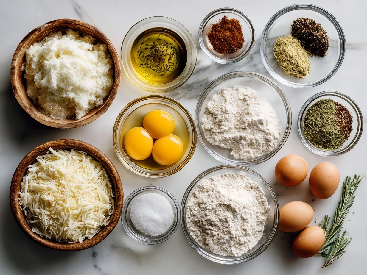 Ingredients for Copycat Cracker Barrel Hashbrown Casserole including frozen hash browns, butter, cream of chicken soup, sour cream, salt, pepper, onion powder and cheddar cheese