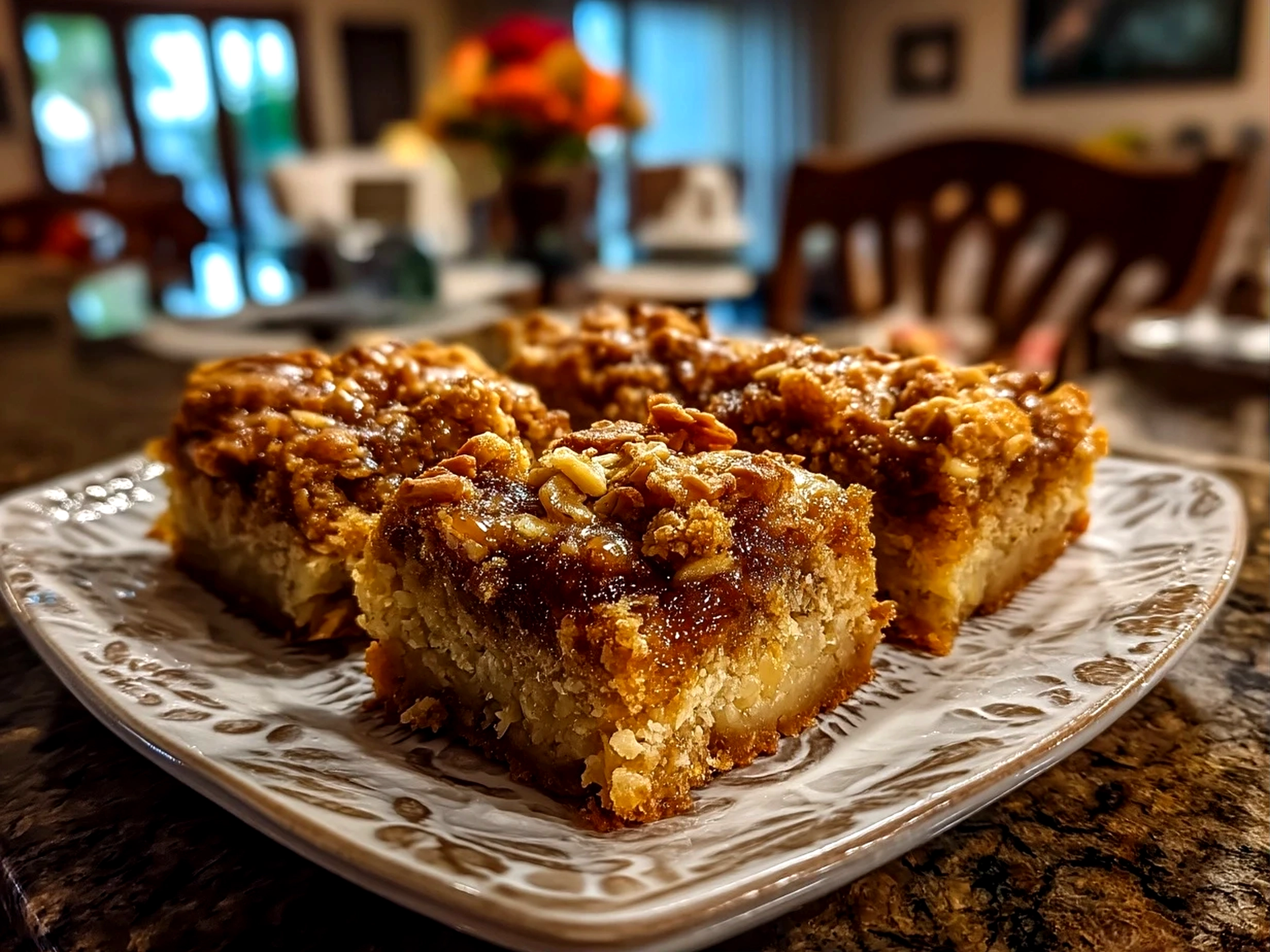 Close-up view of finished banana oatmeal bars
