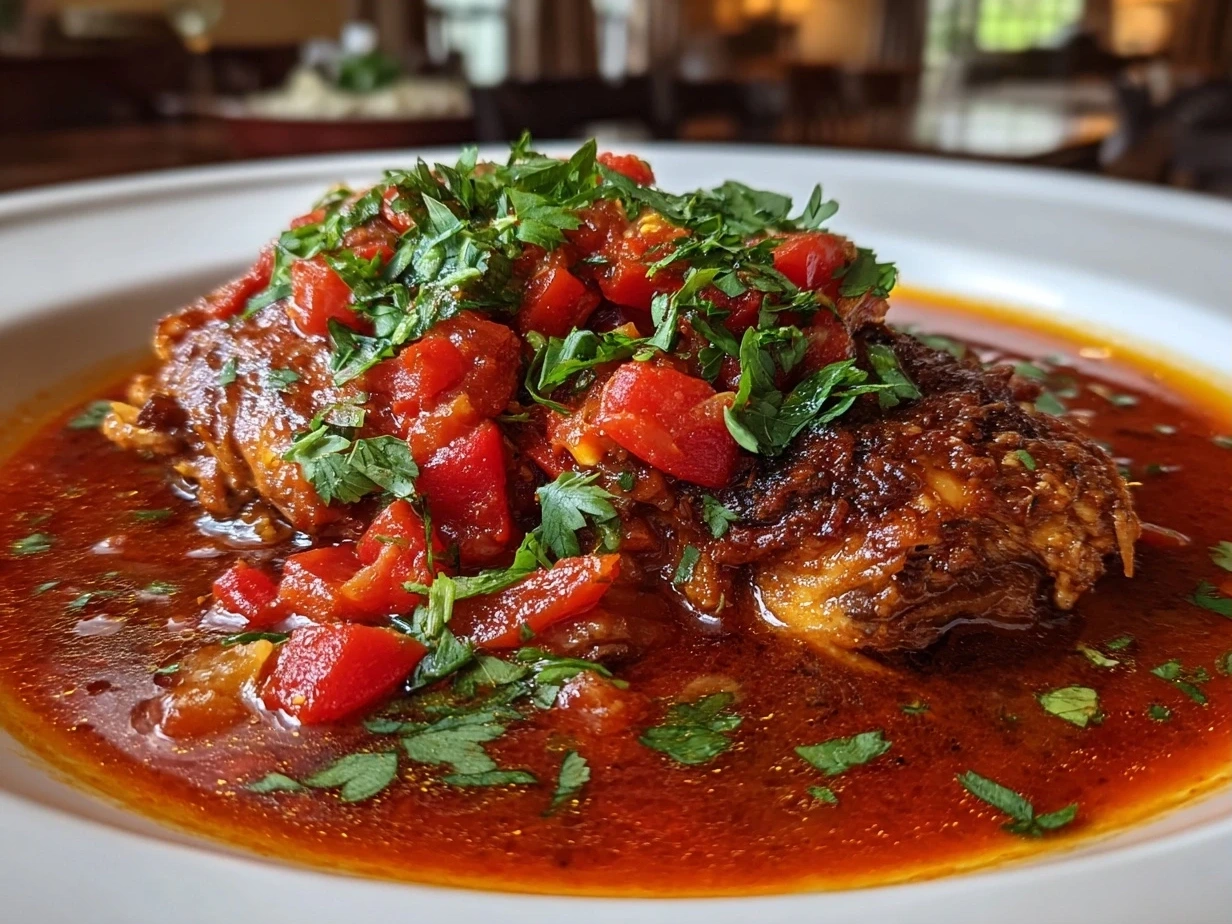 Final plated slow cooker chicken cacciatore recipe
