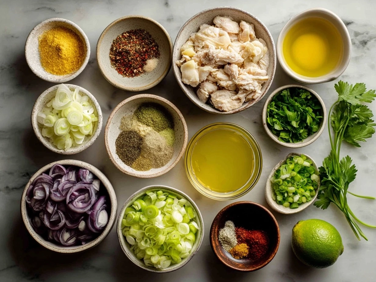 Ingredients for Slow Cooker Green Enchilada Chicken Soup including chicken, green enchilada sauce, beans, corn, and spices
