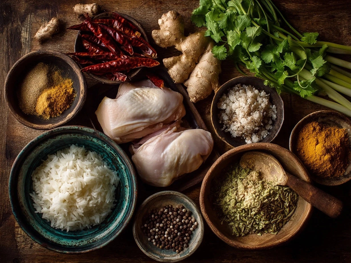 Ingredients for Thai Chicken Coconut Curry laid out on a kitchen counter