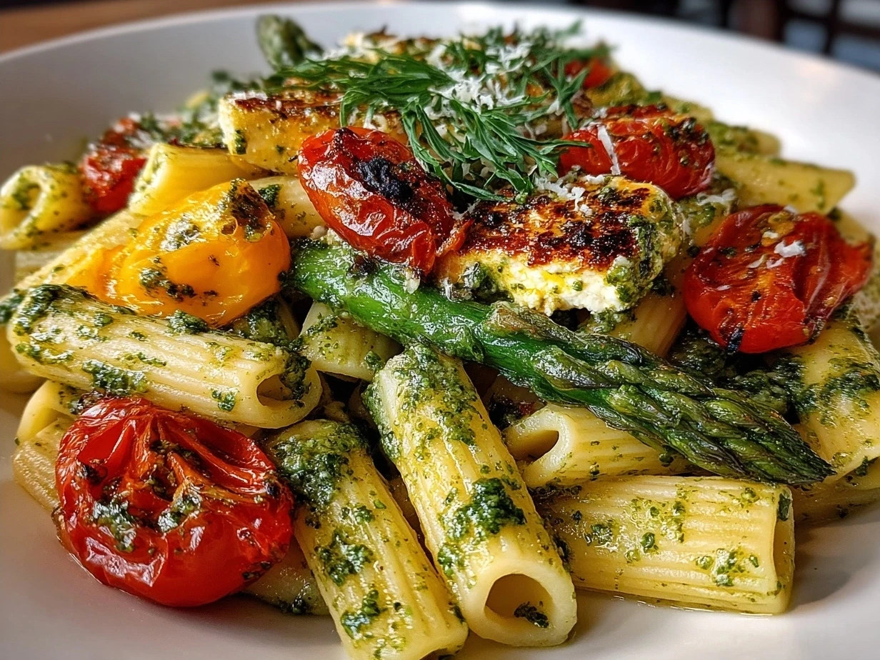 Finished TikTok Baked Feta Pasta with Pesto served in a bowl