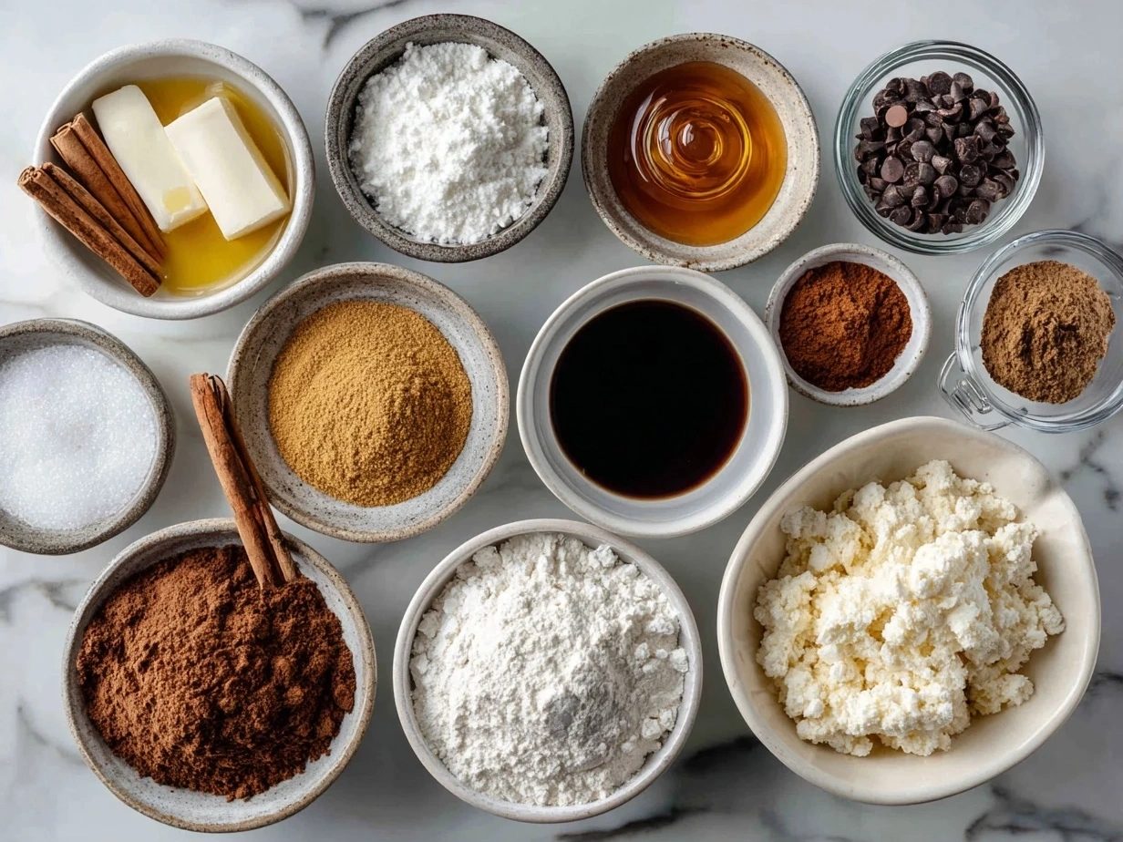 Top down view of raw ingredients for Christmas Lights Cookies on a marble countertop