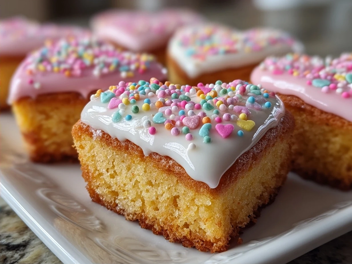 Finished Valentines Mini Heart Cakes arranged on a plate