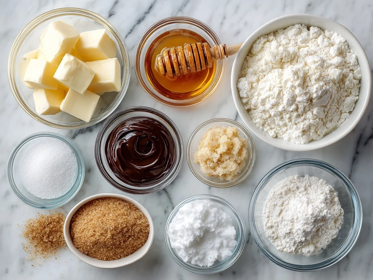 Ingredients for Valentine Sugar Cookies including flour, butter, sugar, egg, vanilla, and sprinkles