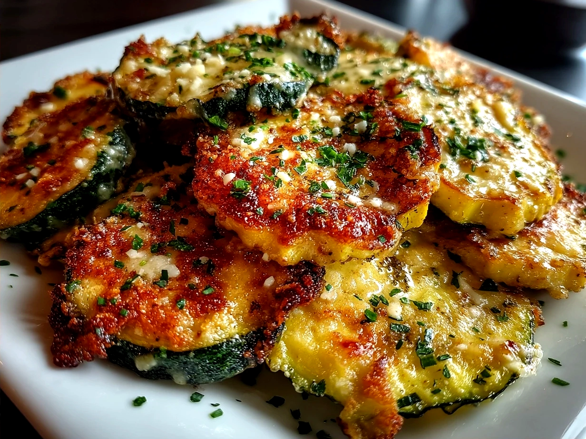 Golden baked Yellow Squash Parmesan fresh from the oven, ready to serve.