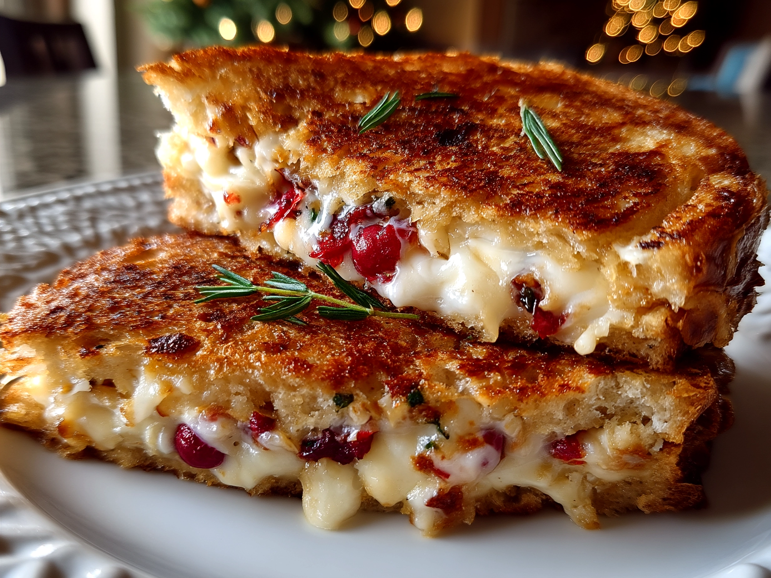 Apple and Cranberry Grilled Cheese sandwich ready to eat with sliced apples and cranberry sauce