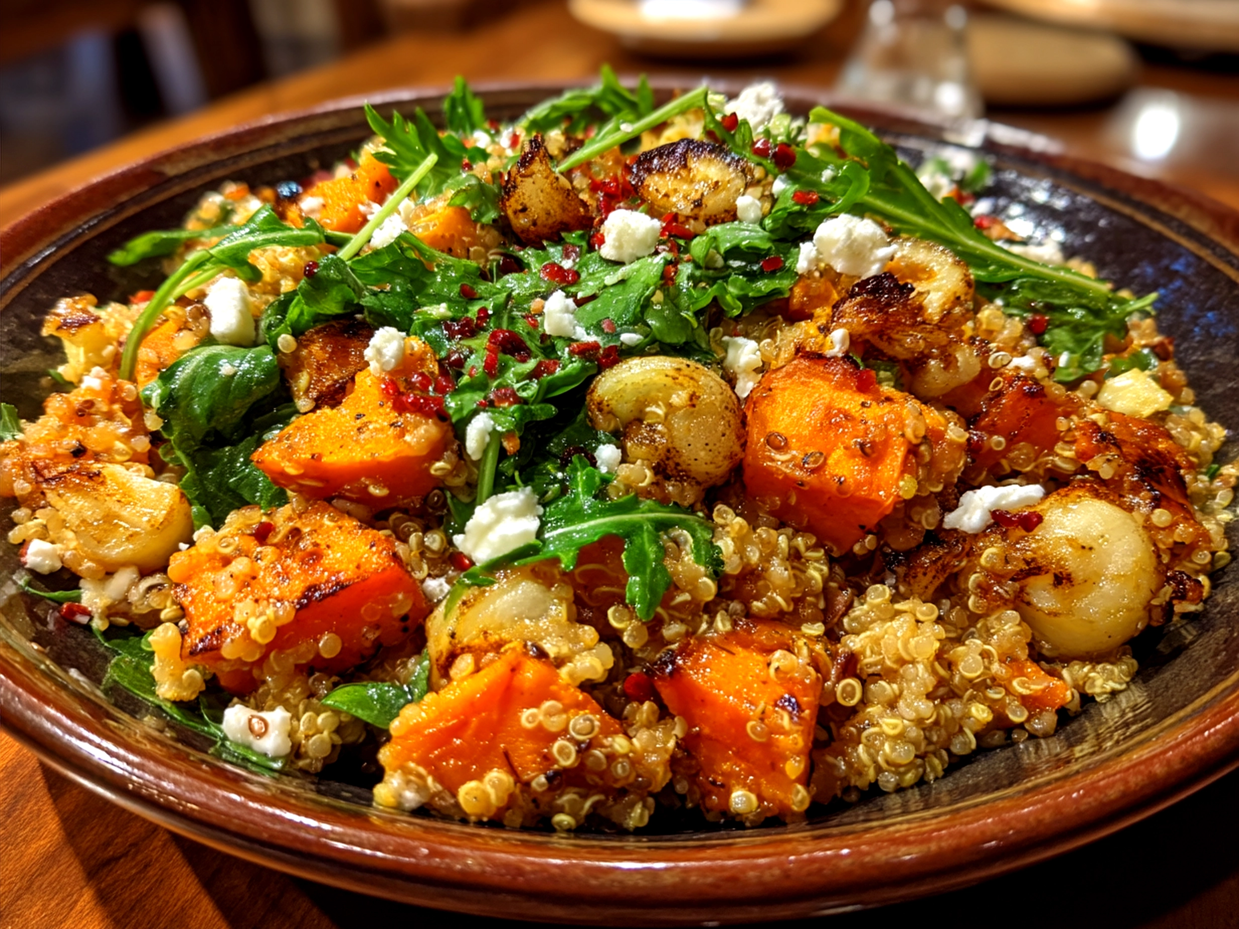 Serving bowl filled with Apple Sweet Potato Quinoa Salad