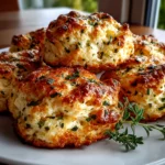 Beautiful freshly prepared Cottage Cheese and Herb Biscuits on white plate