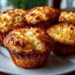 Beautiful homemade Coconut and Pineapple Cottage Cheese Muffins on white plate