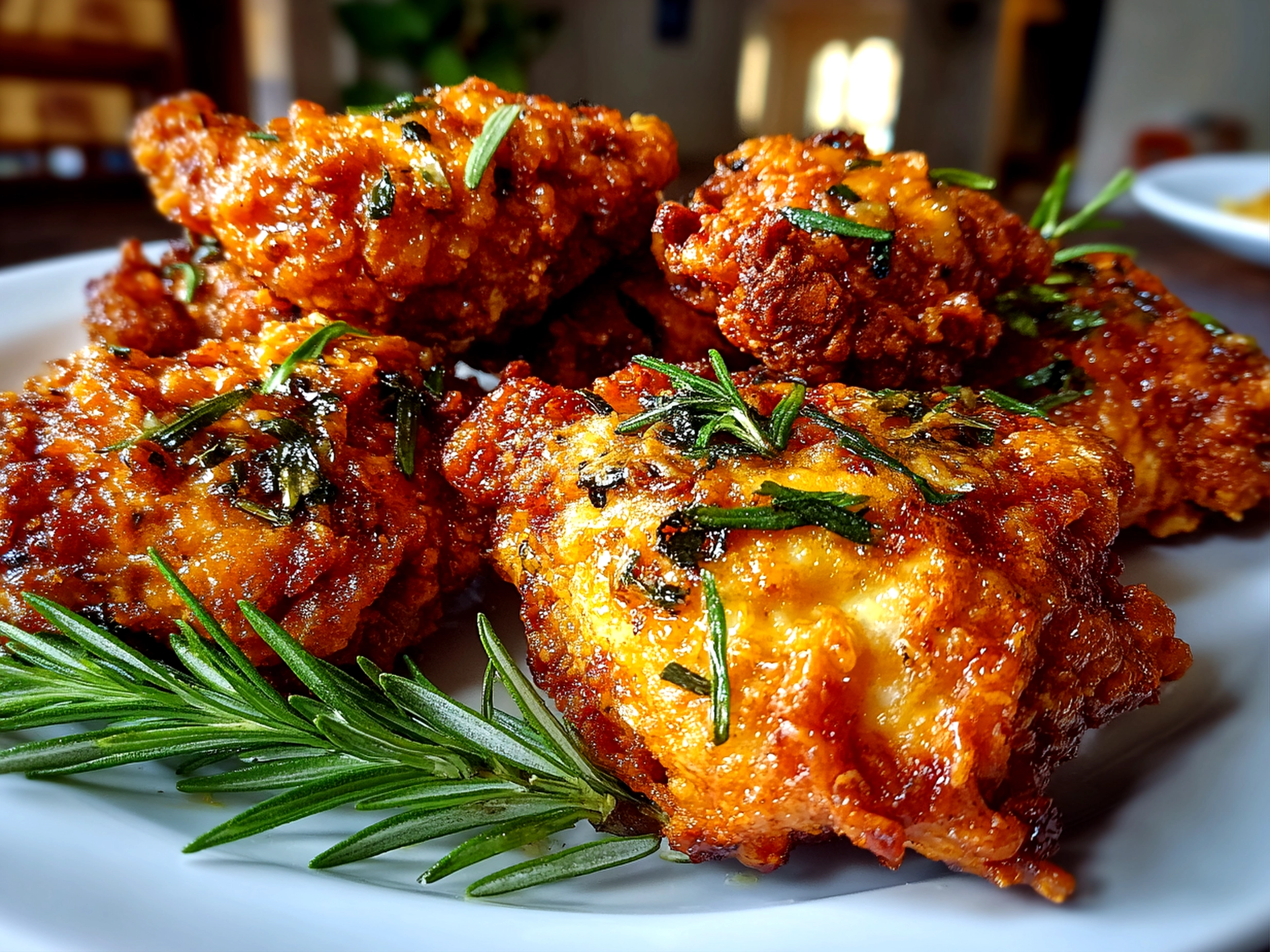 Beautiful homemade Garlic Butter Fried Chicken on white plate