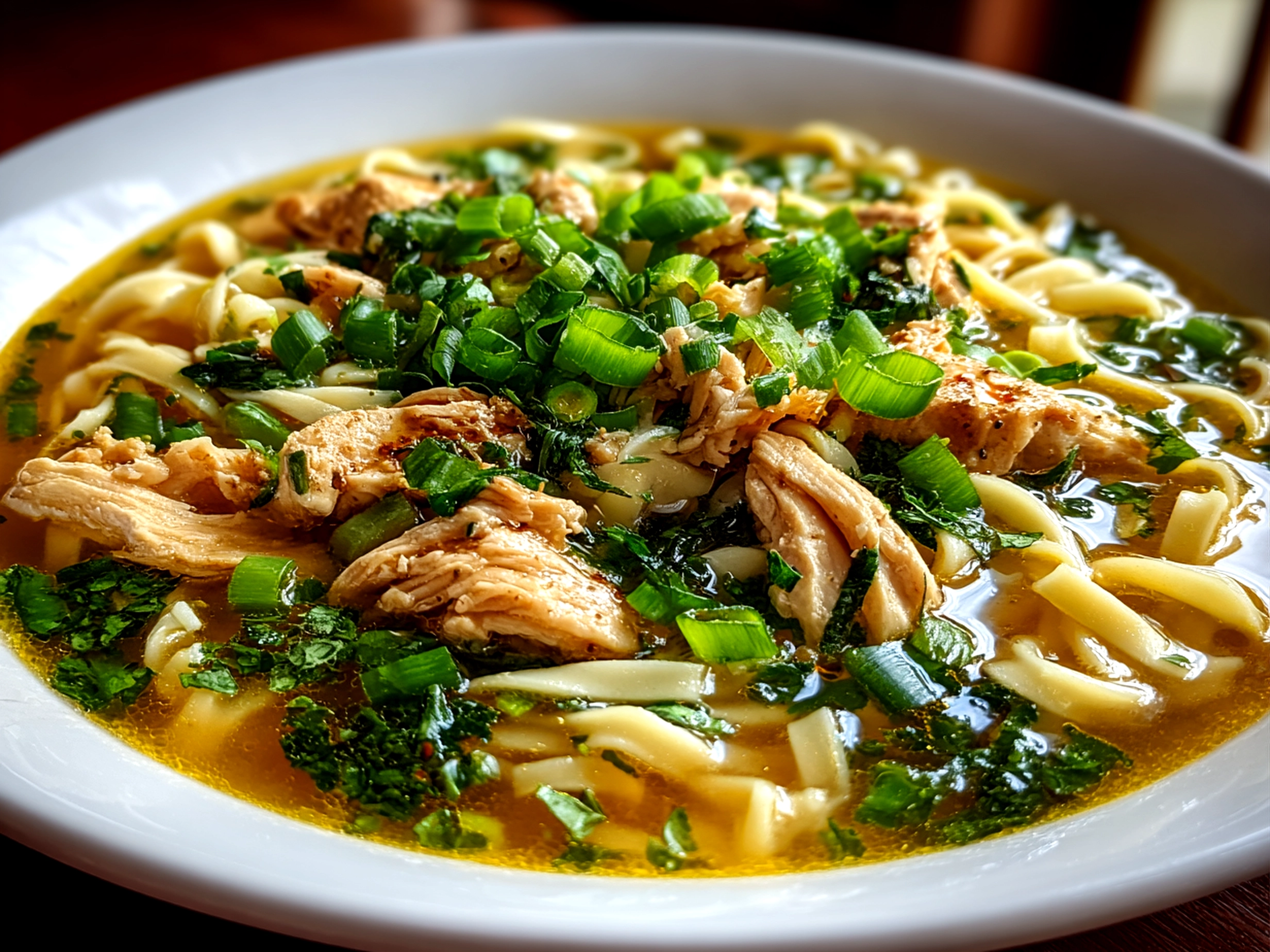 Beautiful homemade Ginger Scallion Chicken Noodle Soup