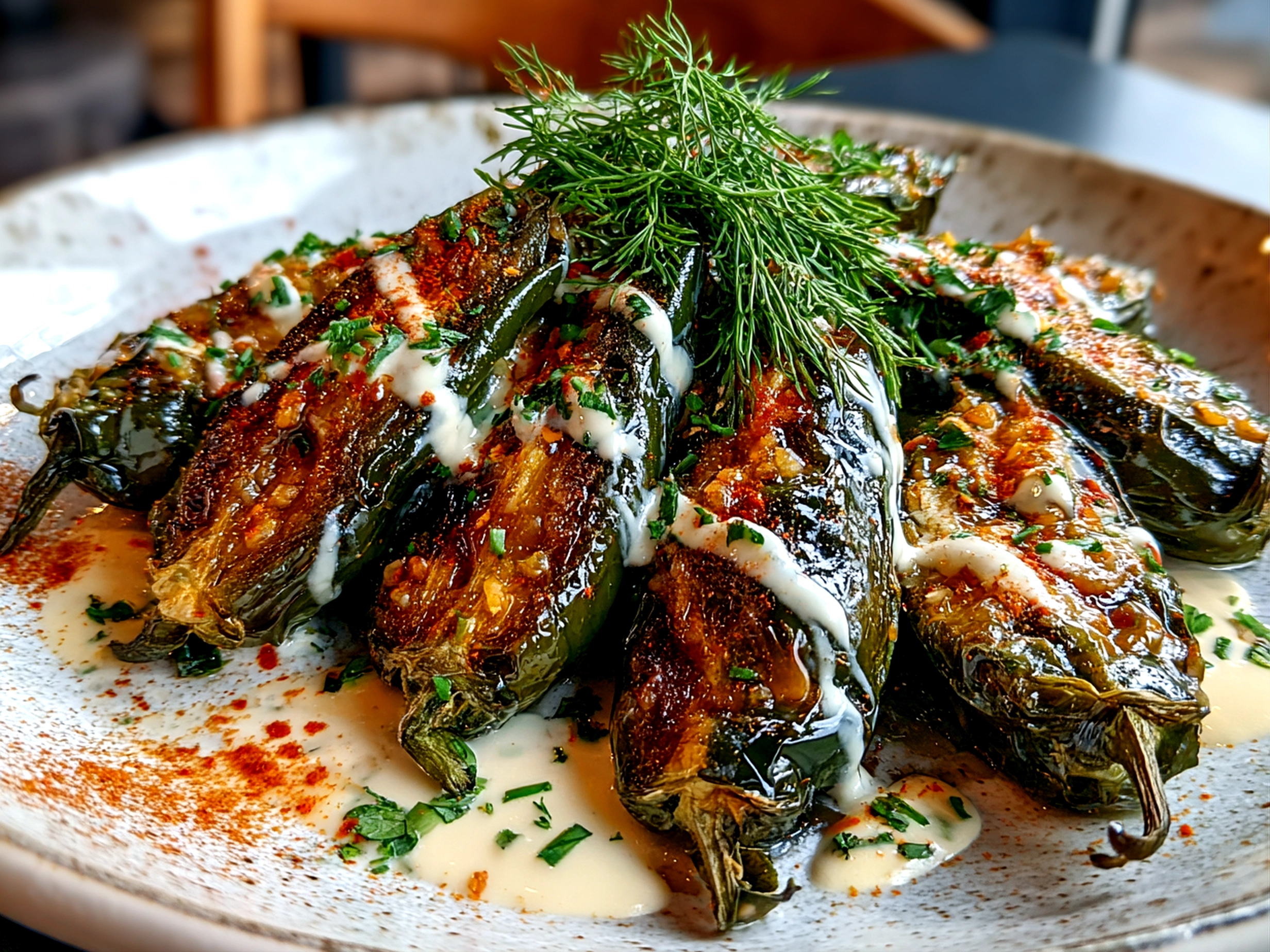 Beautiful Rajas con Crema on White Plate