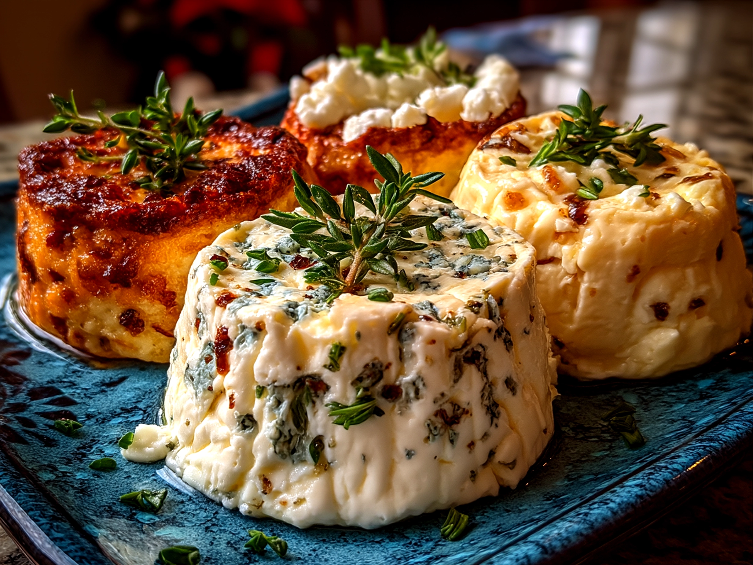 Deliciously served Boursin Cheese with fresh herbs and olive oil on a platter