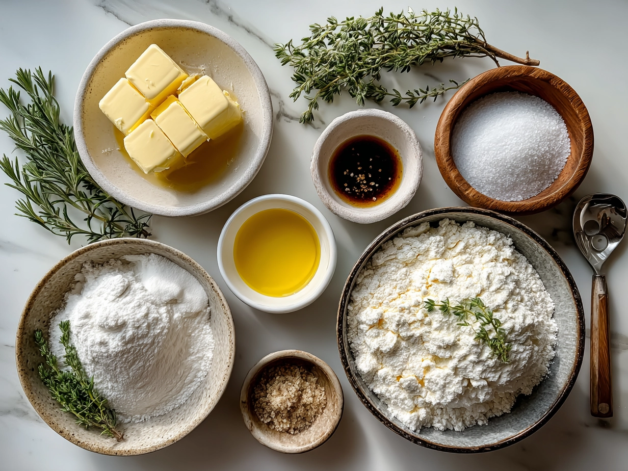 Ingredients for Boursin Cheese including cream cheese, fresh herbs, and garlic powder