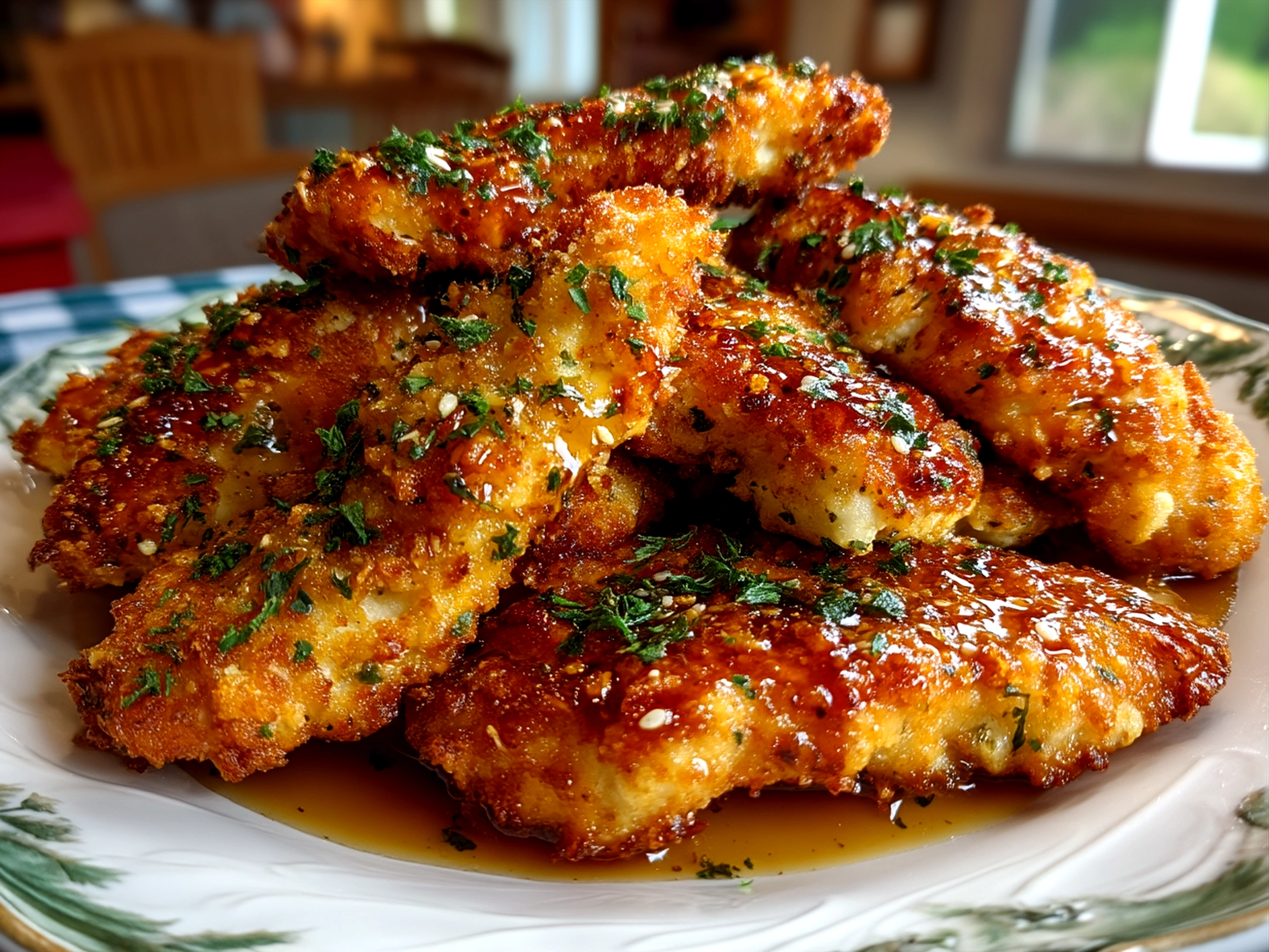 Serving crispy golden chicken tenders with sides