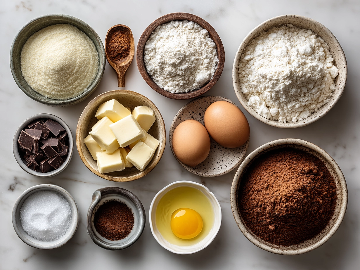 Ingredients laid out for making chocolate cake