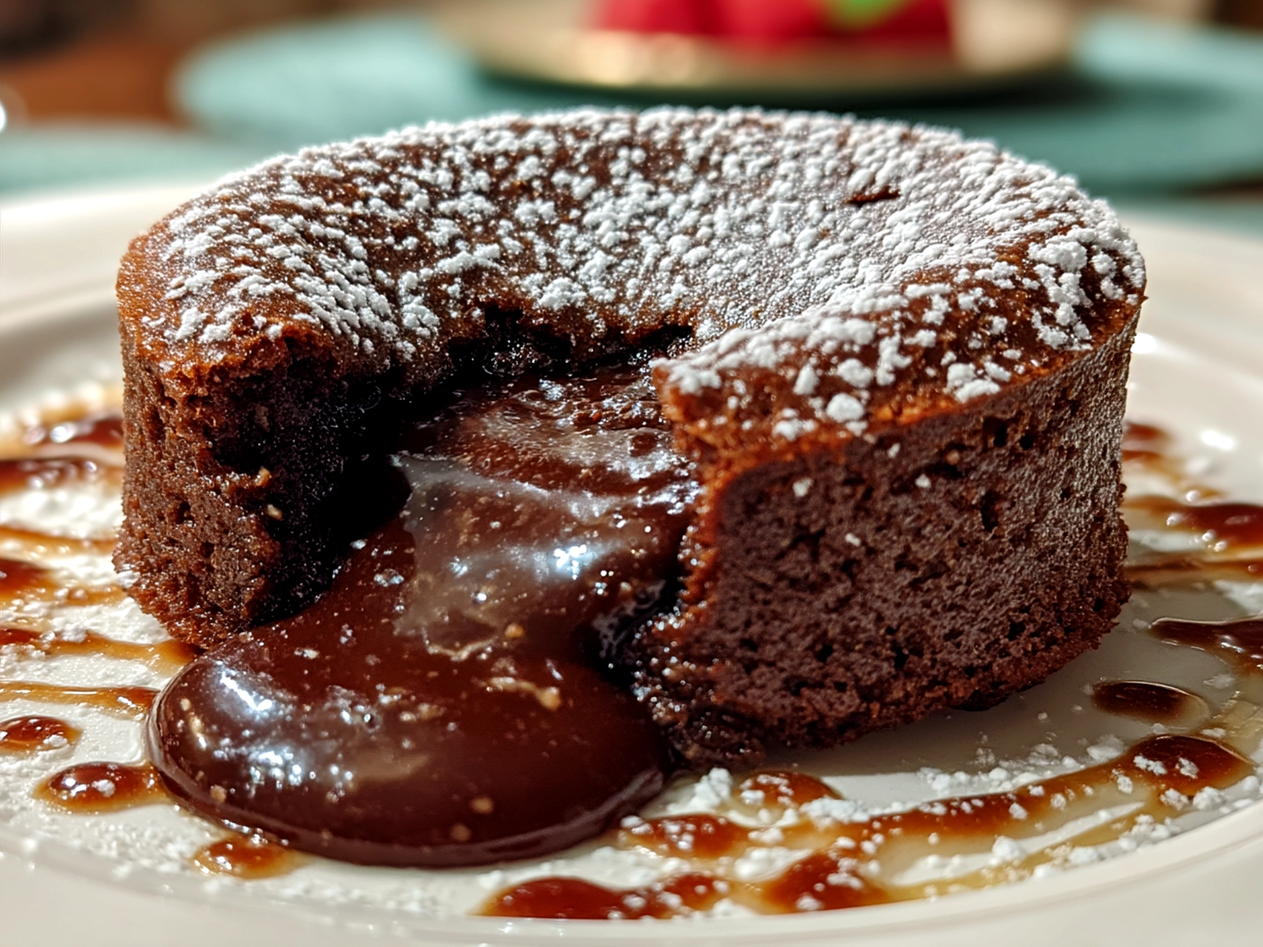 Served chocolate lava cake with ice cream and fresh berries