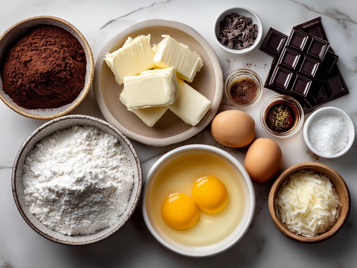 Ingredients for making rich and creamy Chocolate Mousse Brownies