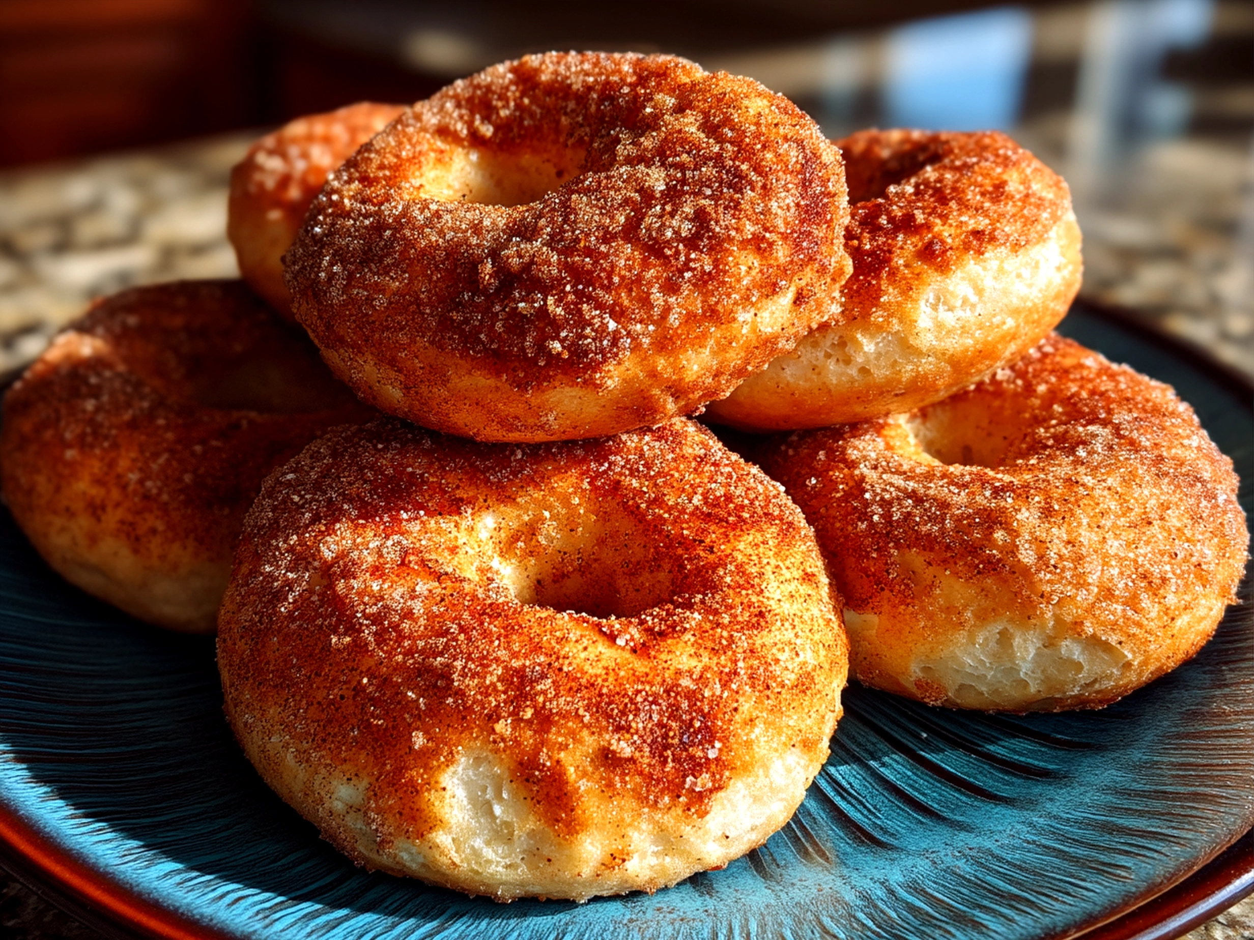 Freshly baked cinnamon sugar bagels served with cream cheese and fresh fruit