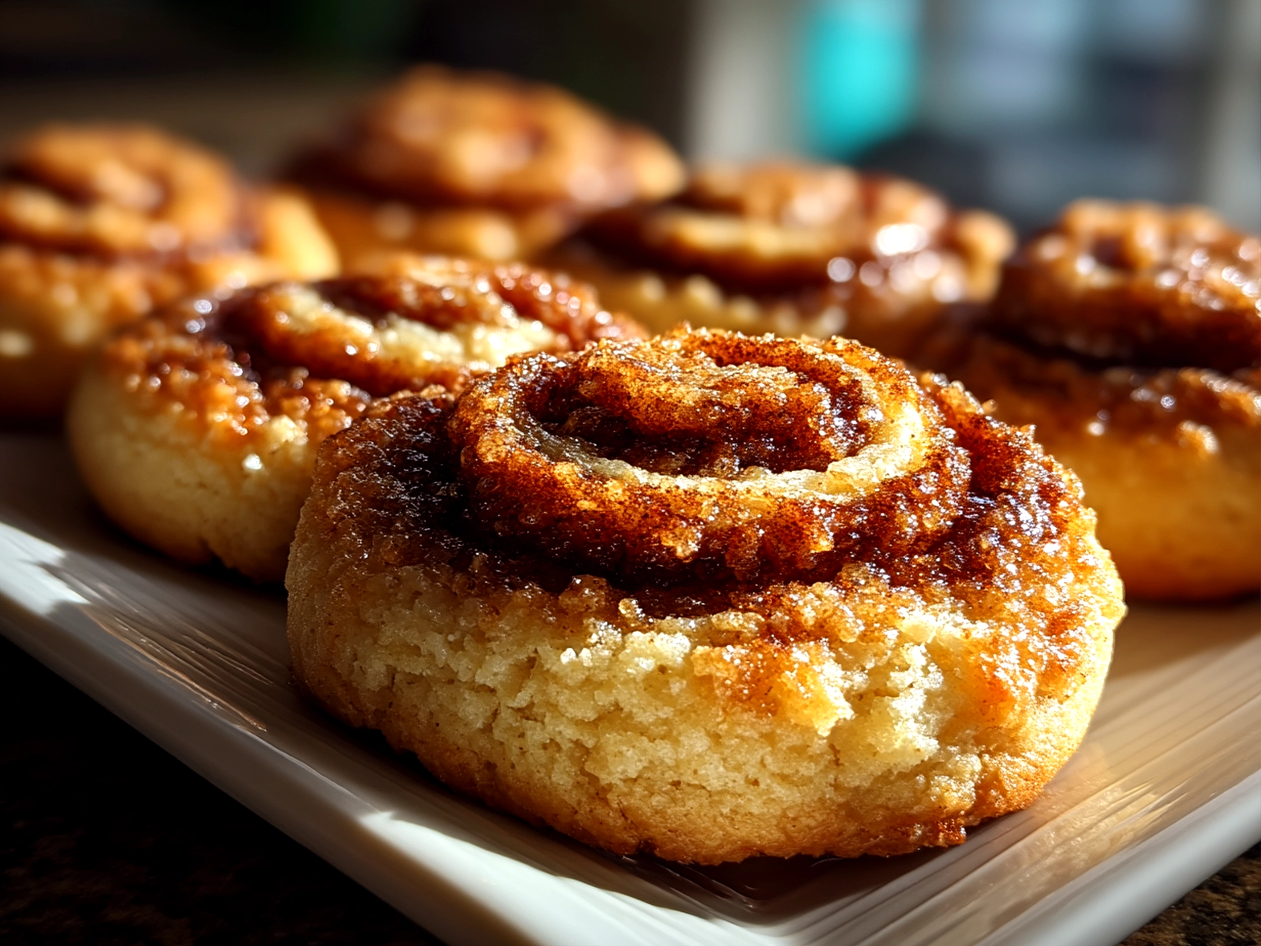 Close up of finished Cinnamon-Swirled Cookies with natural shadows