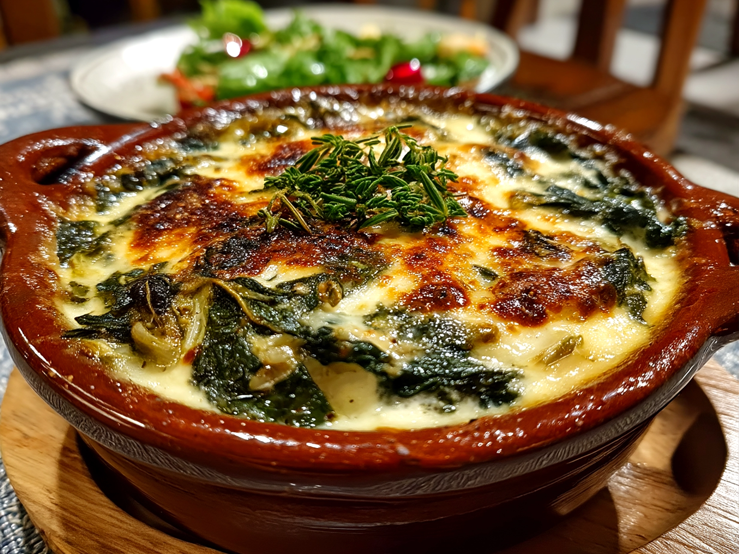 Close up view of finished Rajas con Crema creamy poblano dish served in a bowl