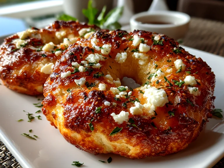 Close-up of freshly prepared Keto Cottage Cheese Bagels on white plate
