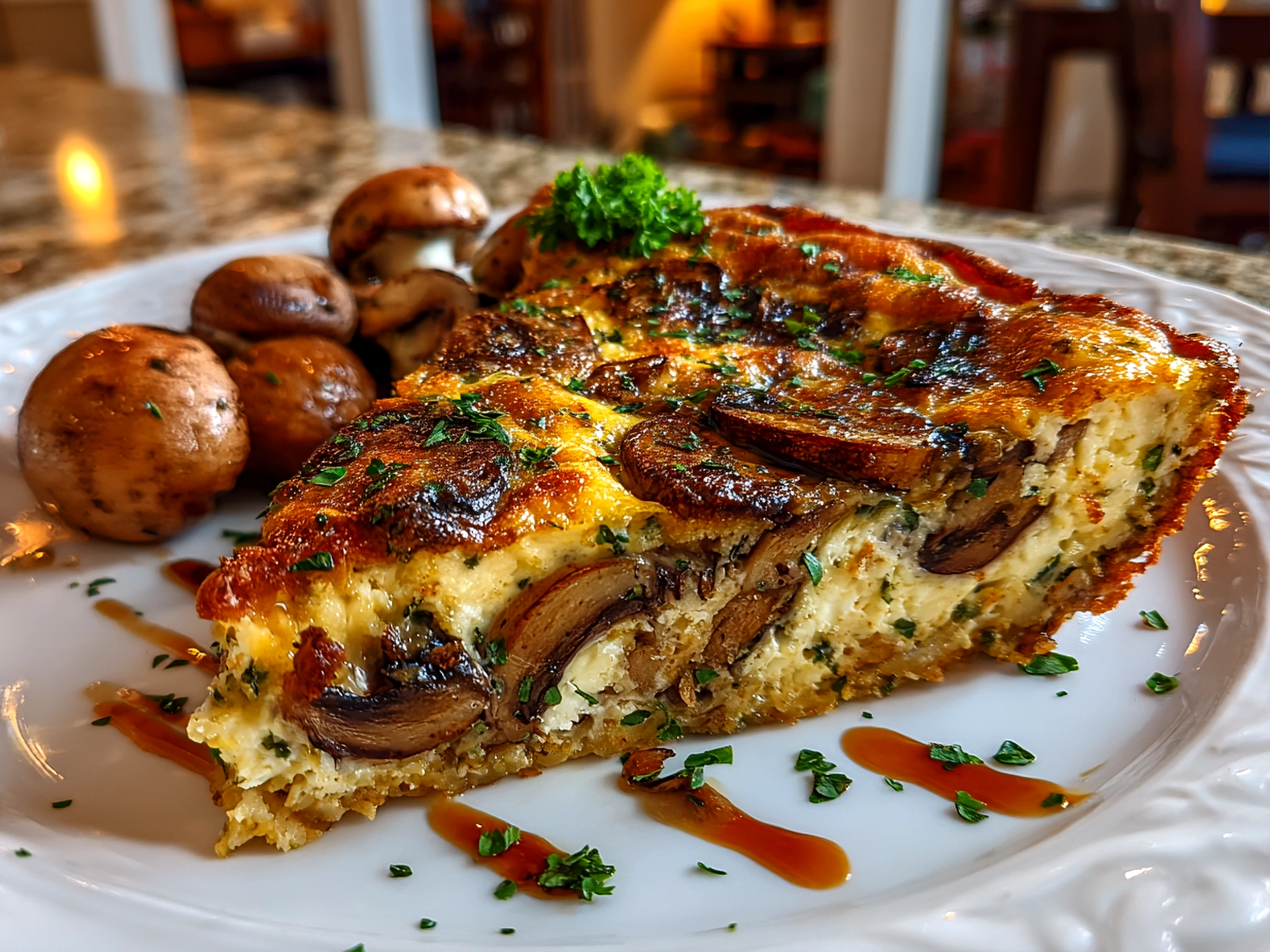 Comforting crustless mushroom quiche