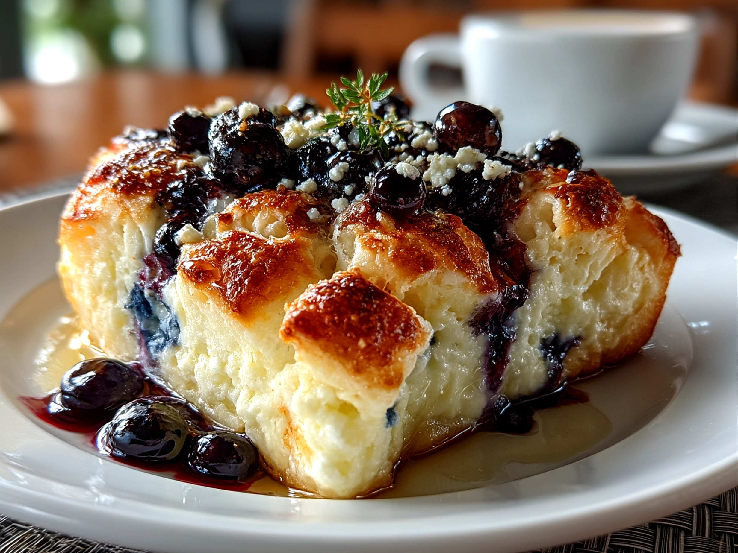 Freshly baked Cottage Cheese Blueberry Cloud Bread rounds served on a plate