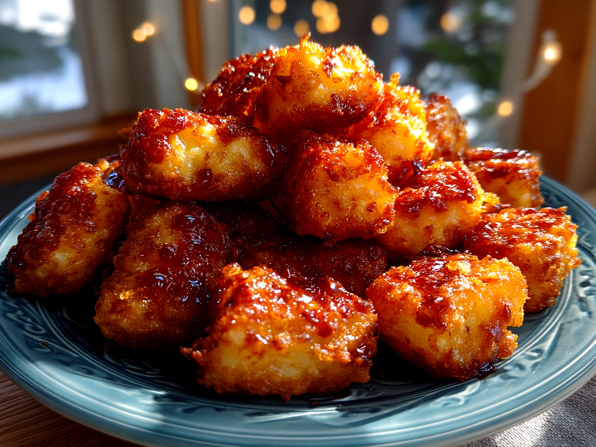 Serving presentation of crispy golden Cottage Cheese Tots