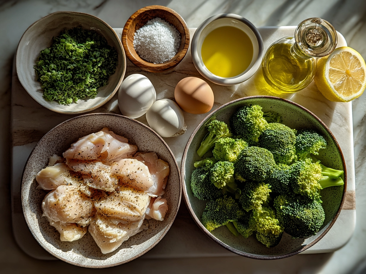 Ingredients for Cowboy Butter Lemon Bowtie Chicken with Broccoli including chicken breasts, bowtie pasta, broccoli, butter, garlic, lemon, spices, and Parmesan cheese