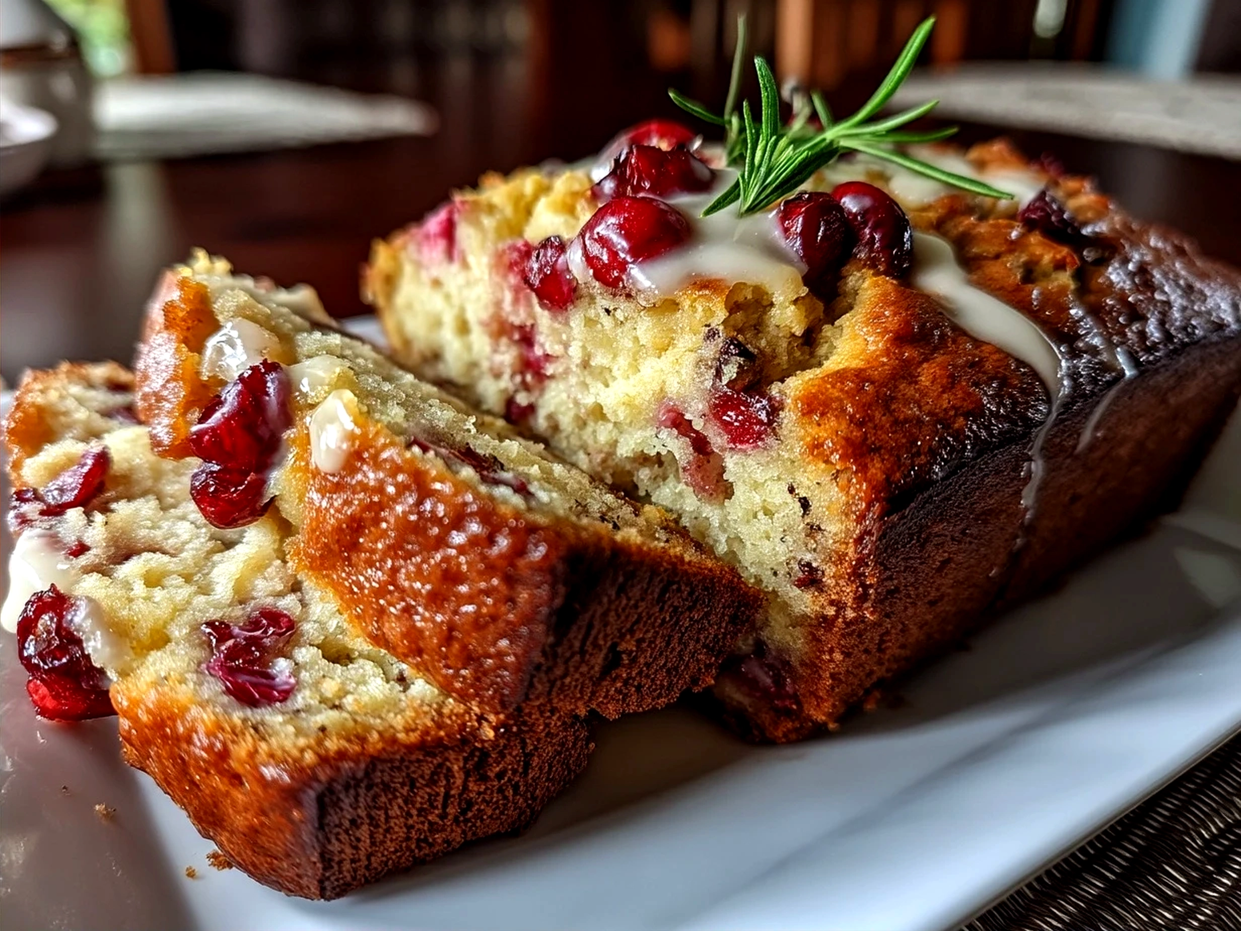 Sliced cranberry bread served on a plate, perfect for breakfast or snack