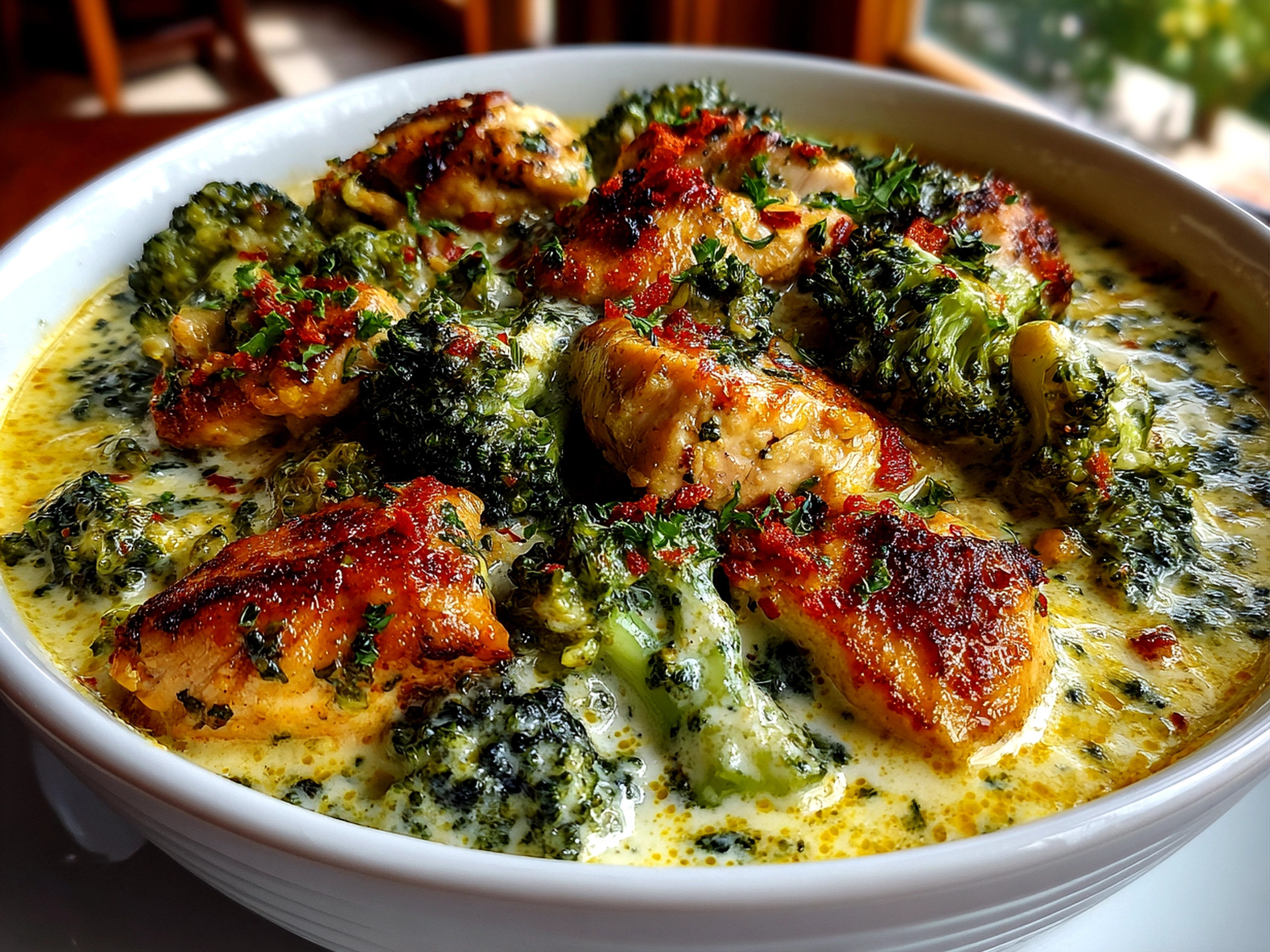 Delicious crockpot creamy broccoli cheddar chicken plated